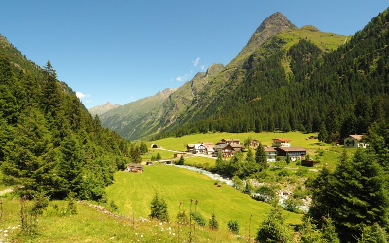 Wide shot of a mountain valley A wide shot of a mountain valley